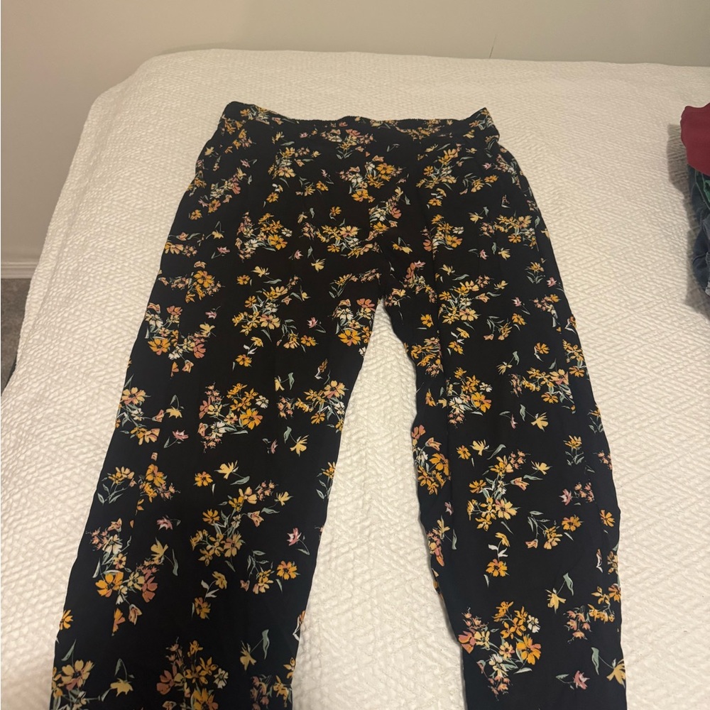 Floral Black Pants